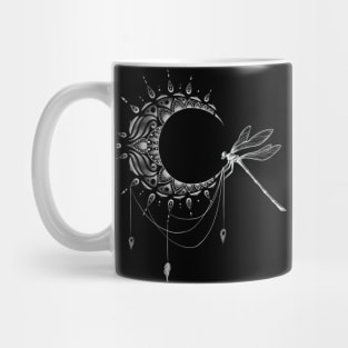 Intricate Half Crescent Moon with Dragonfly Tattoo Design Mug